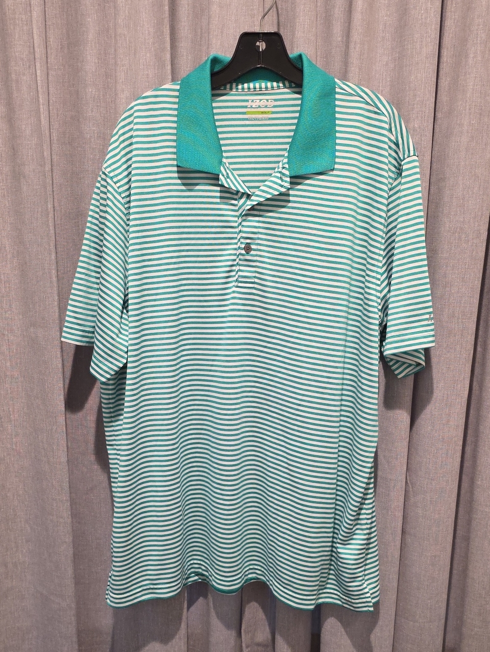 Izod Performance Teal Green and White Striped Golf Polo